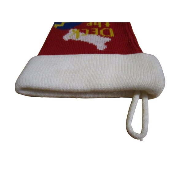 Vintage Puppy Dog Knit Christmas Stocking Deck The Halls Bone And Ball Design - Picture 9 of 10